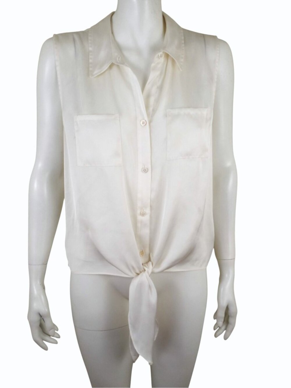 Vince Camuto Ivory Cream Blouse Womens L Sleeveless Button Up Tie Waist